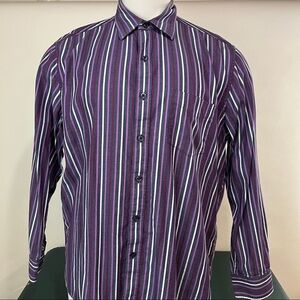 Tasso Elba Shirt Mens Size XL Large Purple Stripe 100% Cotton Long Sleeve (89)
